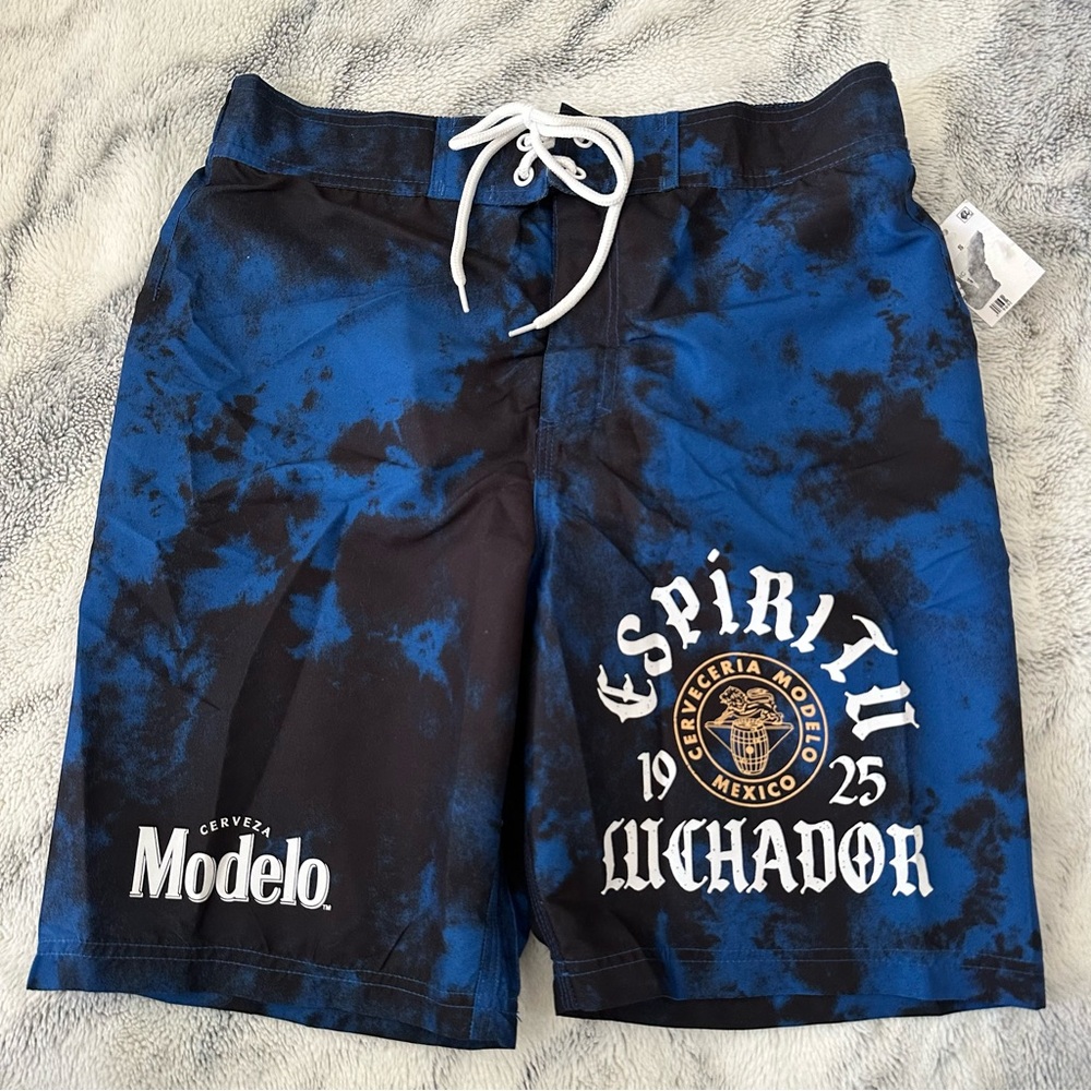 Modelo Beer Blue Tie Dye Swim Trunks